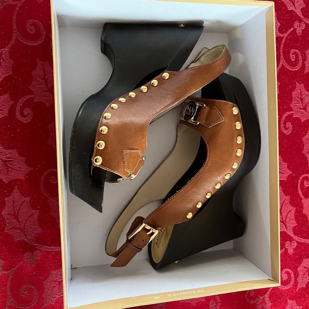 Michael Kors Open Toe Platform Slingback Wedge Sandals - Charm Logo